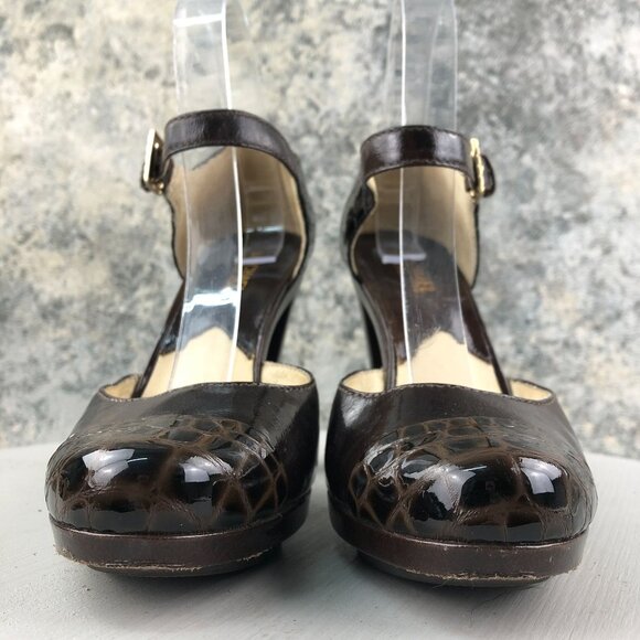 MMK Michael Kors Women's Size 8.5M Brown Leather Ankle Strap High Heel Pumps - Picture 2 of 15